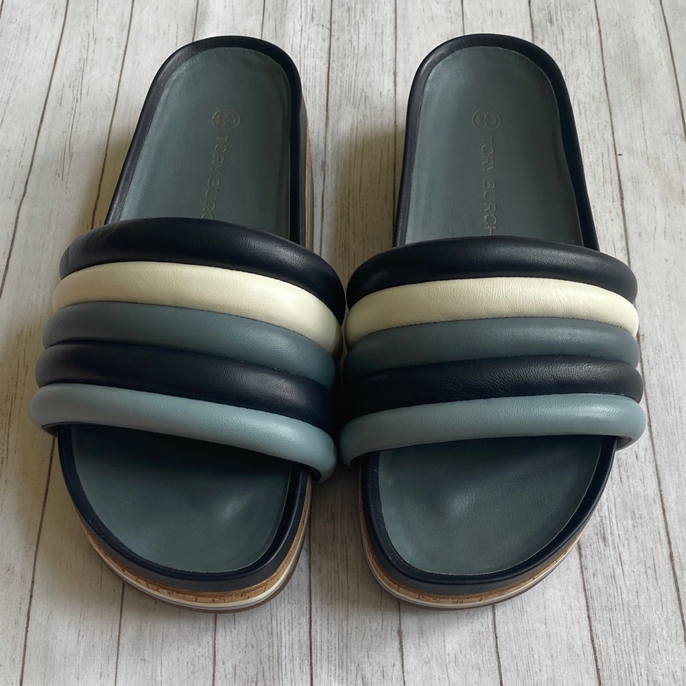 Tory Burch Women Slide quilted Platform Leather Sandals. Size 9